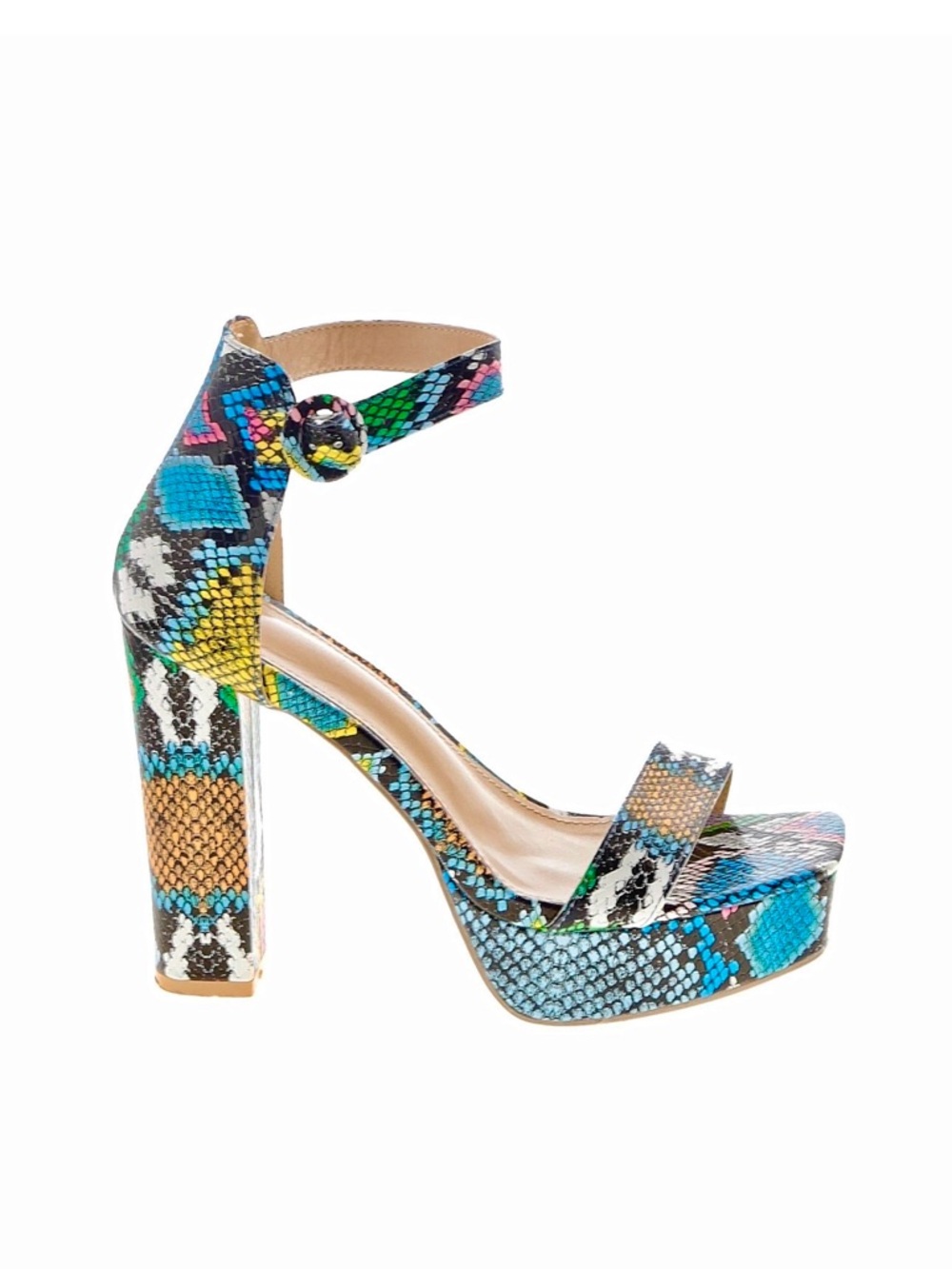 FASHION SHOE ~ Multi-Color Snakeskin Print Open Toe Platform Ankle-Strap Heels